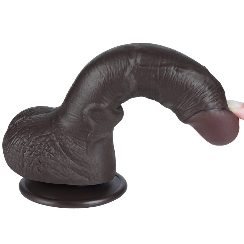 Lovetoy 7.5" Curved Sliding Skin Dildo - Flesh