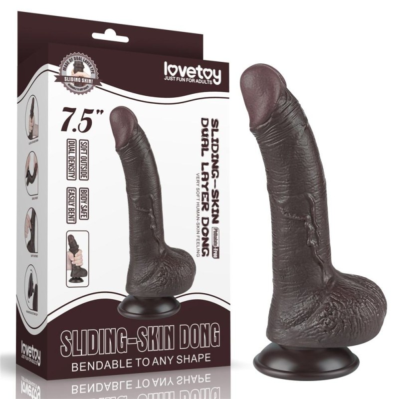 Lovetoy 7.5" Curved Sliding Skin Dildo - Flesh
