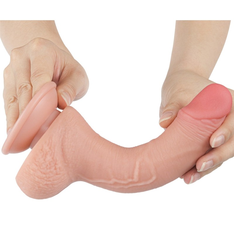 Lovetoy 7.5" Curved Sliding Skin Dildo - Flesh