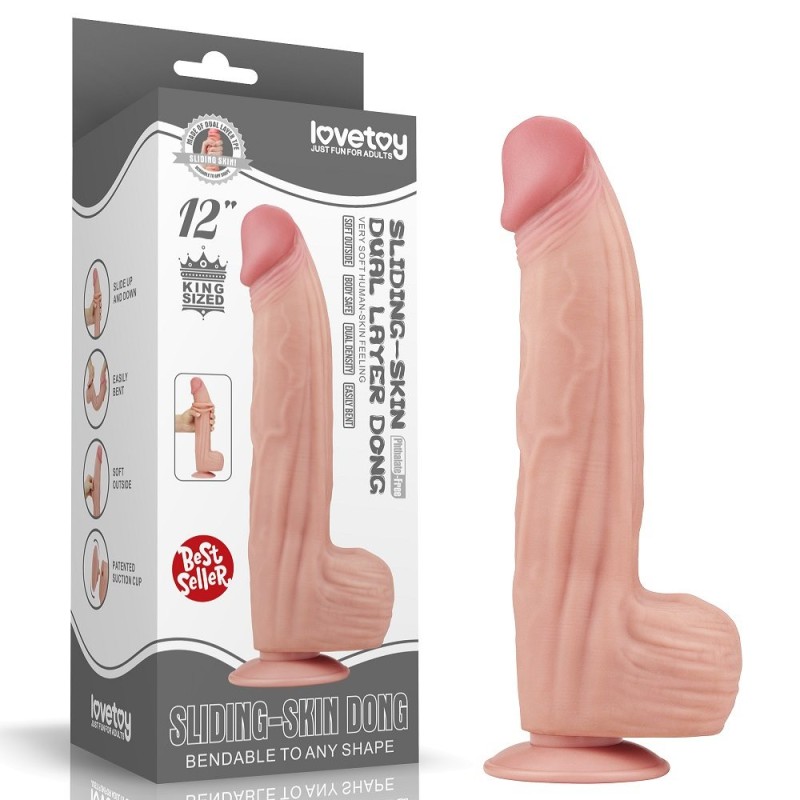 Lovetoy 12" Sliding Skin Dildo - Flesh