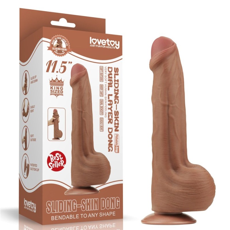 Lovetoy 11.5" Sliding Skin Dildo - Brown