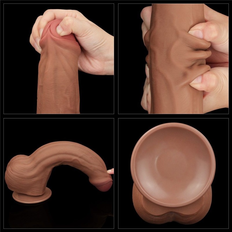 Lovetoy 11.5" Sliding Skin Dildo - Brown
