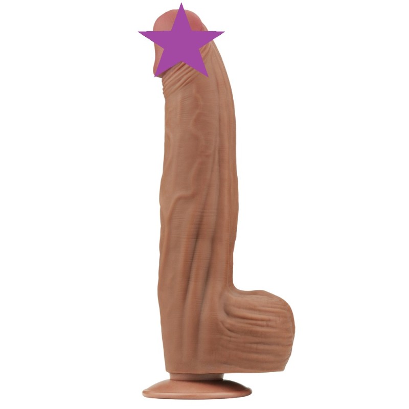 Lovetoy 12" Sliding Skin Dildo - Brown