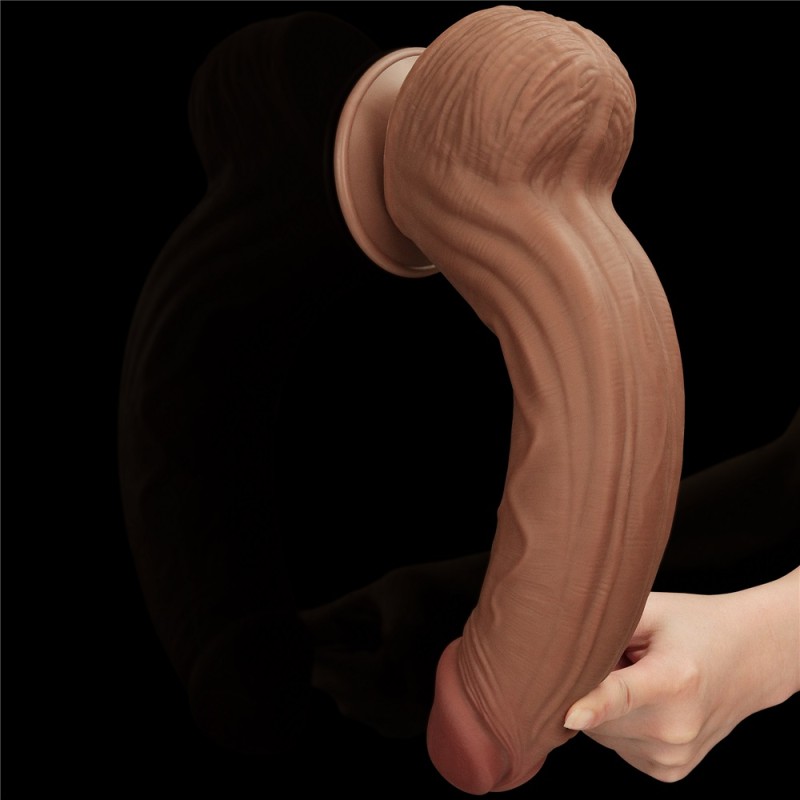 Lovetoy 12" Sliding Skin Dildo - Brown