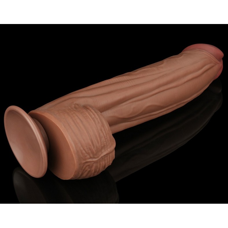 Lovetoy 12" Sliding Skin Dildo - Brown