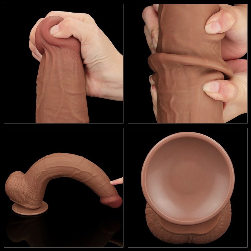 Lovetoy 13.5" Sliding Skin Dildo - Brown