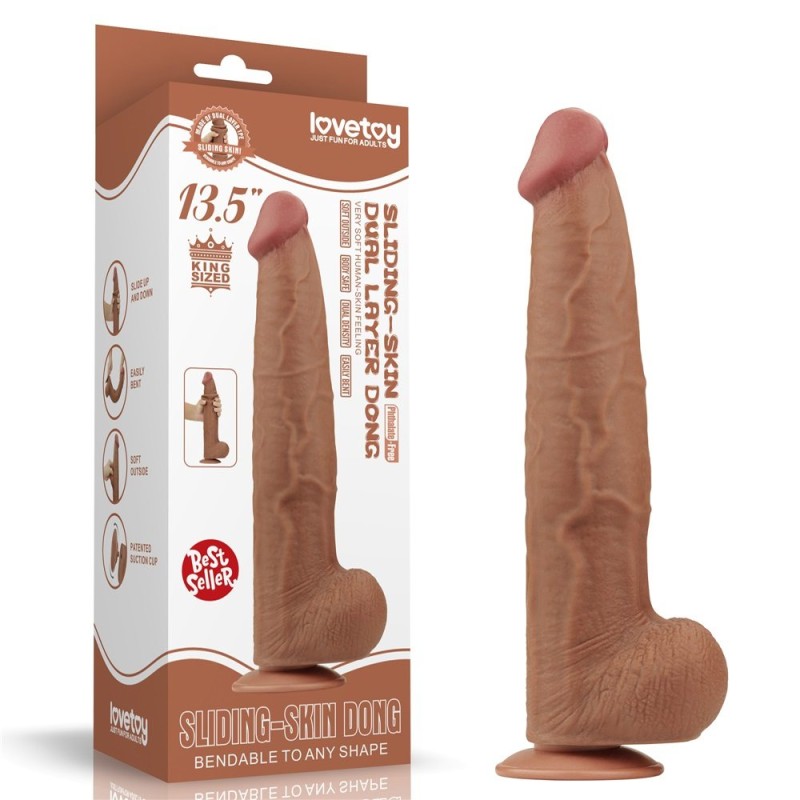 Lovetoy 13.5" Sliding Skin Dildo - Brown