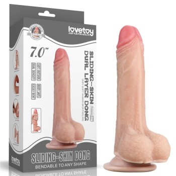 Lovetoy 7" Sliding Skin Dual Layer Dildo - Flesh