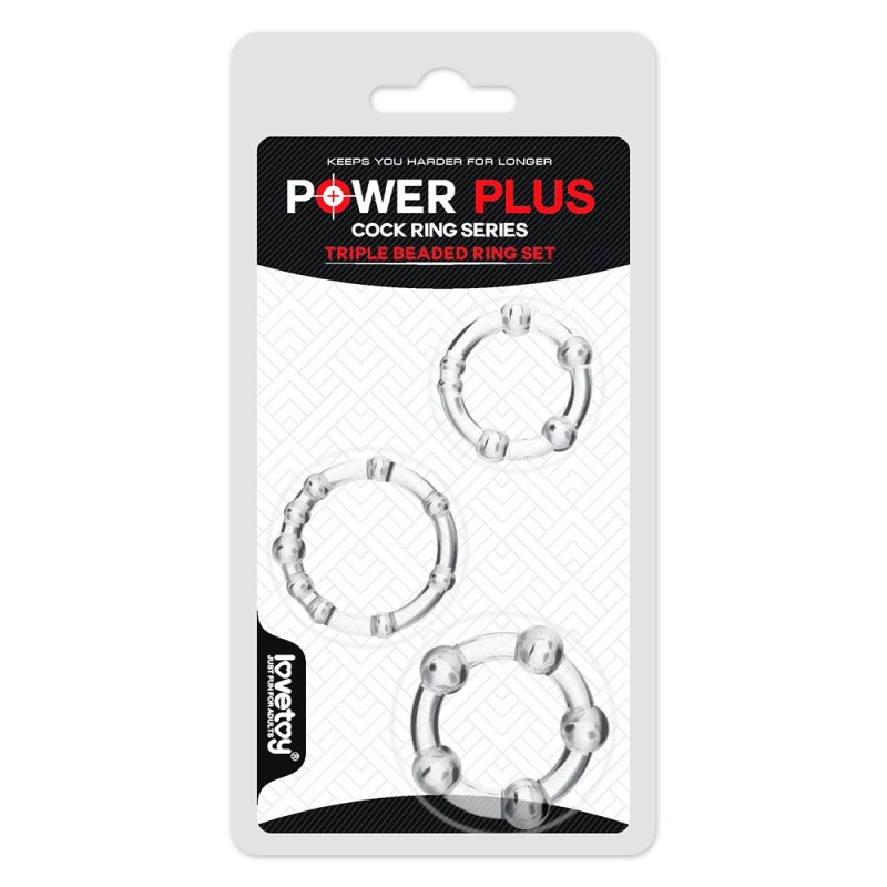 Lovetoy Power Plus Triple Beaded Ring Set - Clear