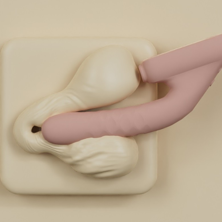 Qingnan Thrusting Vibrator w Suction #7 - Flesh Pink