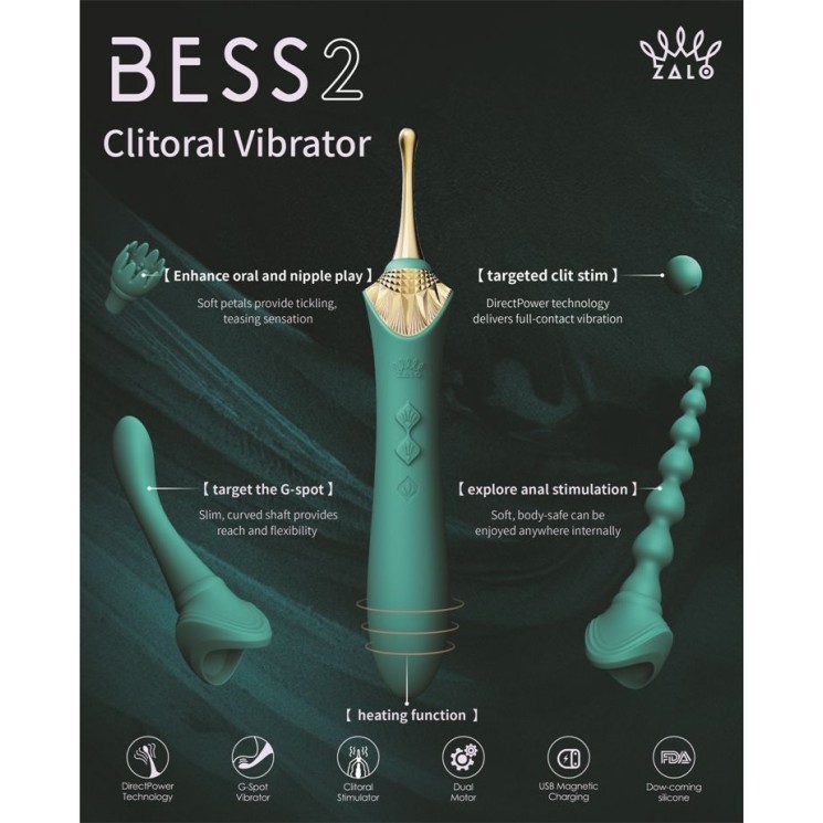 Zalo Bess 2 Heating Dual Vibrator - Turquoise Green