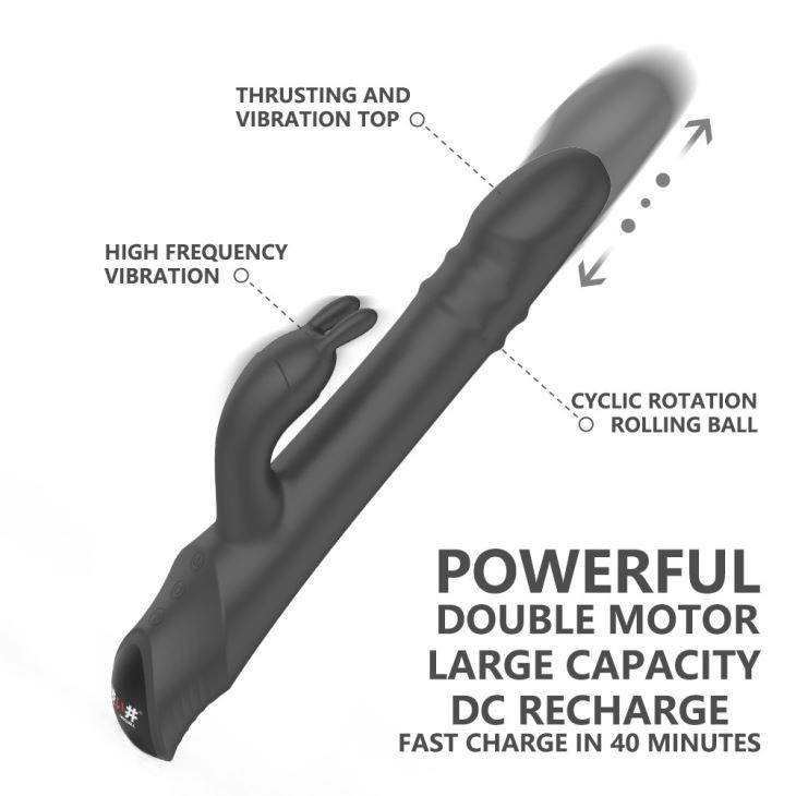 Drywell Rotating & Thrusting Rabbit Vibrator - Black
