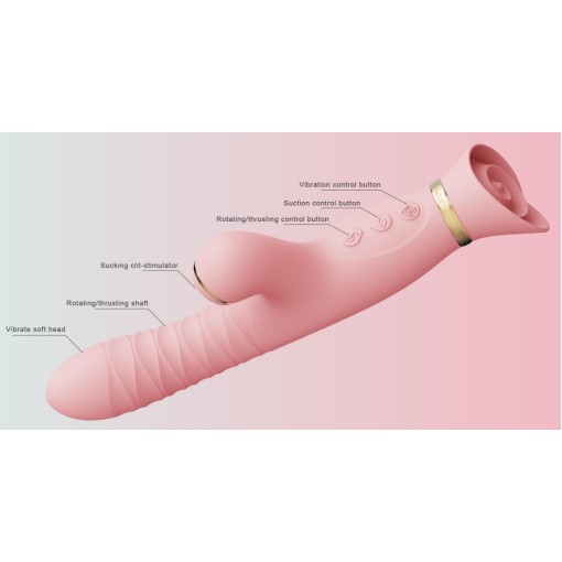 Zalo Rose Thruster Rabbit Vibrator - Strawberry Pink