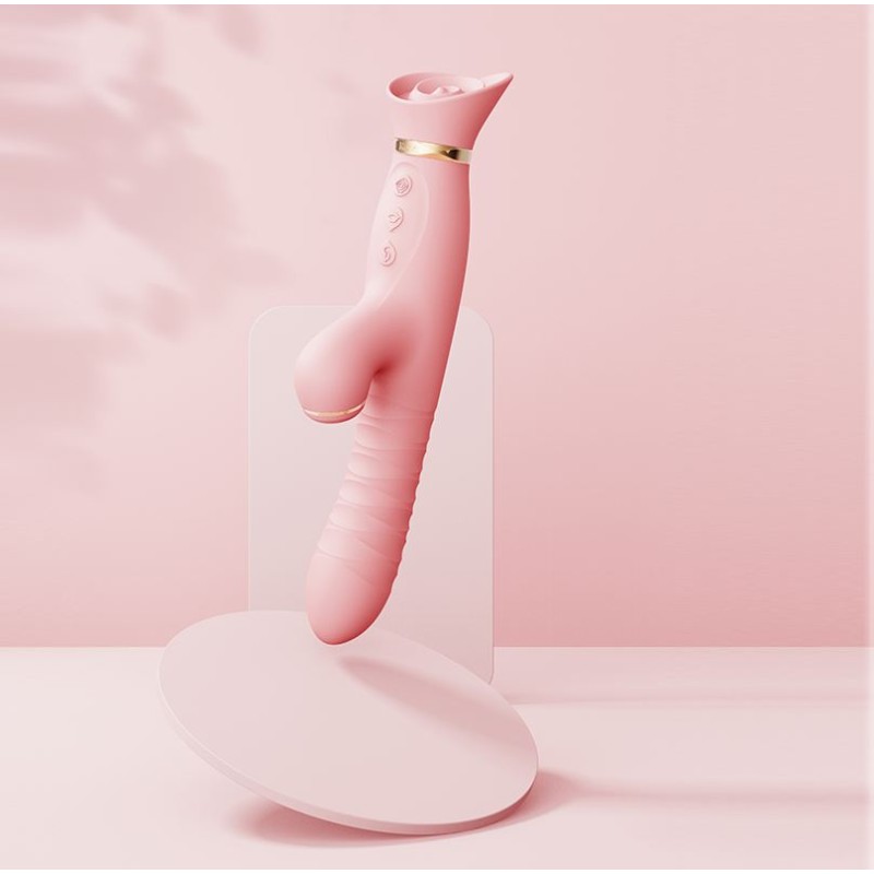 Zalo Rose Thruster Rabbit Vibrator - Strawberry Pink