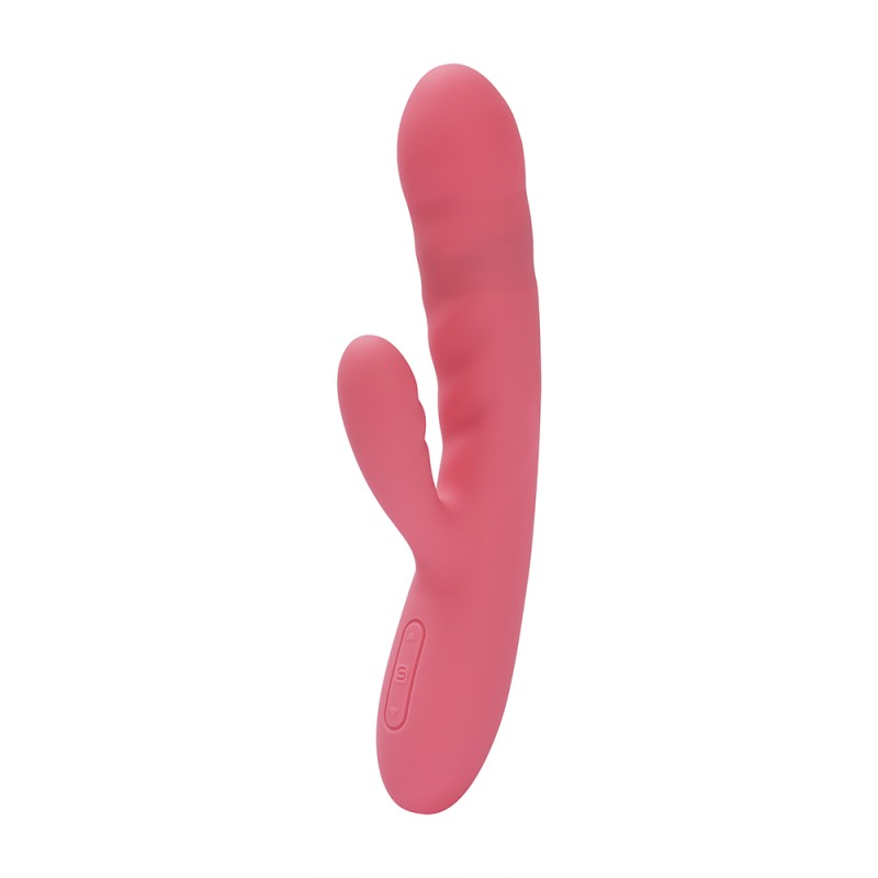 SVAKOM Avery Thrusting Rabbit Vibrator - Strawberry Pink