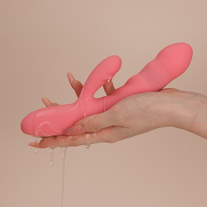 SVAKOM Avery Thrusting Rabbit Vibrator - Strawberry Pink