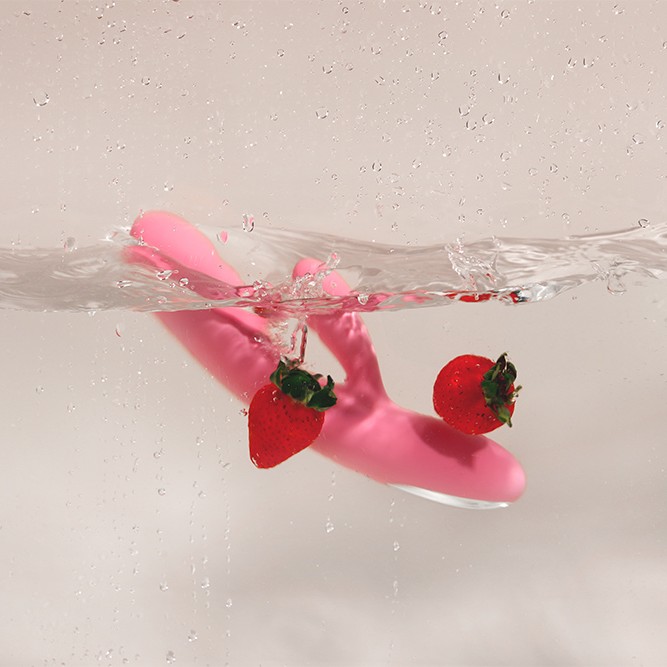 SVAKOM Avery Thrusting Rabbit Vibrator - Strawberry Pink