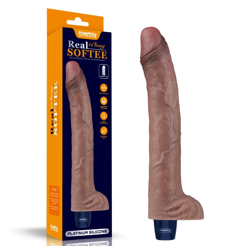 Lovetoy 11" Real Softee Vibro Dildo - Brown