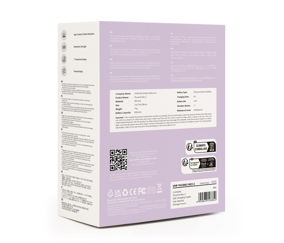 SVAKOM - Phoenix Neo 2 Interactive Egg Vibrator - Pastel Lilac photo-17