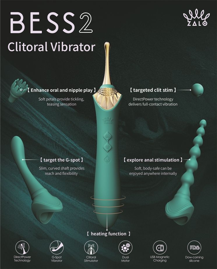 Zalo - Bess 2 Heating Dual Vibrator - Turquoise Green photo-10