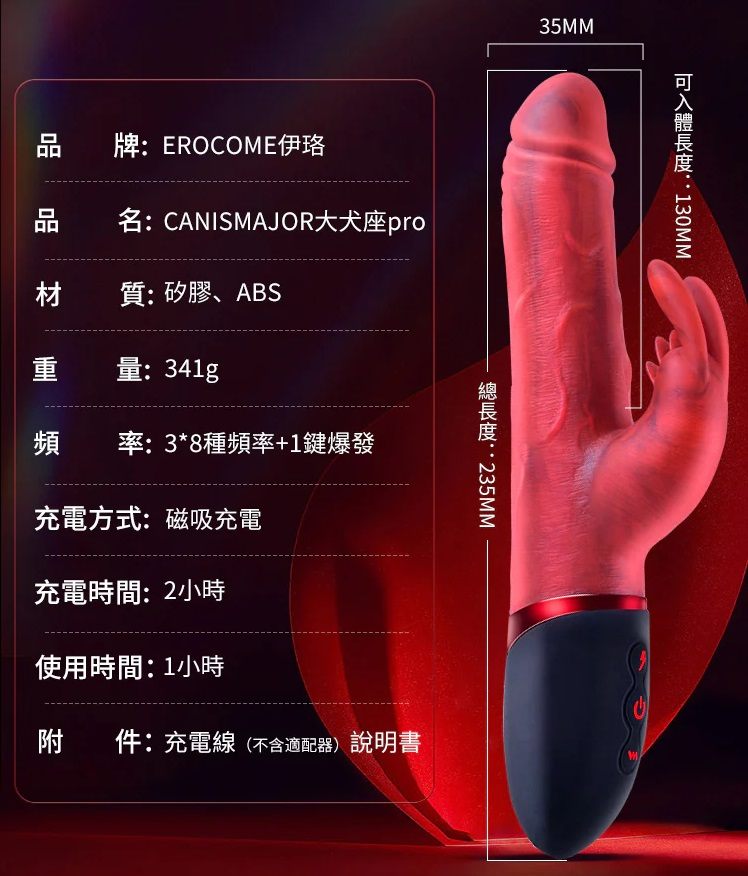 Erocome - Canismajor Pro Thrust Realistic Vibrator - Red photo-13